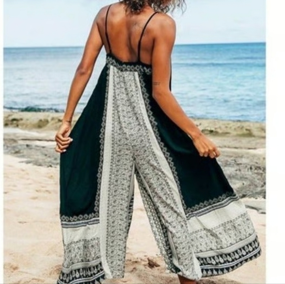 Free People Hazel Black & Wite Mixed Print Overall Wide Leg One-Piece - Picture 4 of 15
